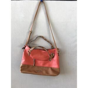 Jessica Simpson Coral Cognac Colorblock Shoulder Bag Leopard Lining